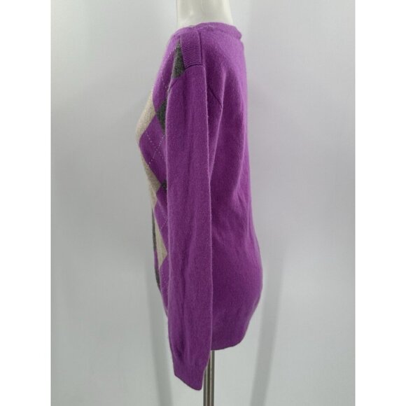 Banana Republic Cashmere Sweater Purple Gray Argyle Boat Neck Medium - Picture 6 of 9